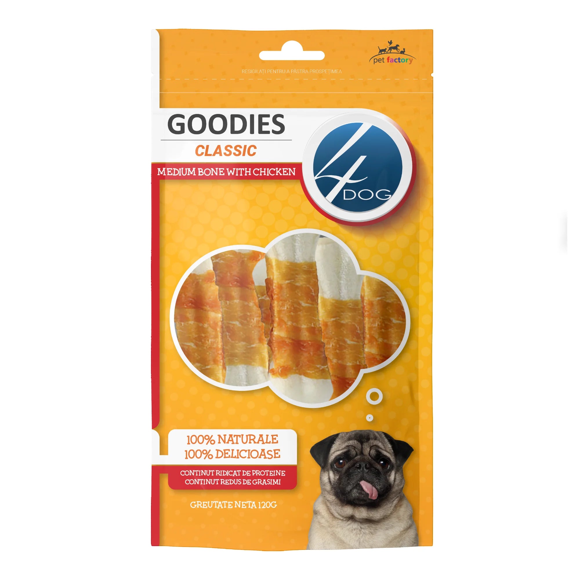 Recompense Caini 4DOG GOODIES Classic Medium Bone with Chicken 120g