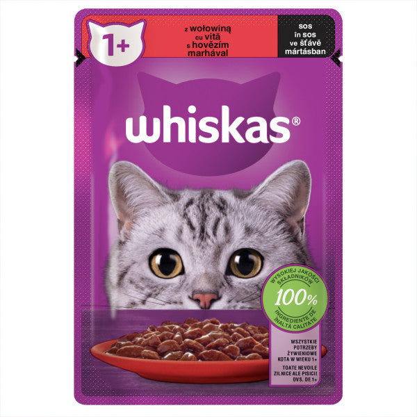 Whiskas hrana umeda pentru pisici adulte, cu vita in sos