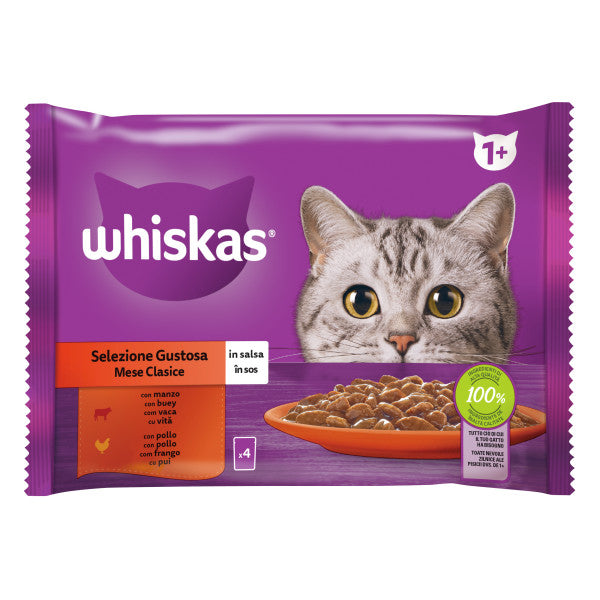 Whiskas hrana umeda pentru pisici adulte, selectii clasice in sos de carne