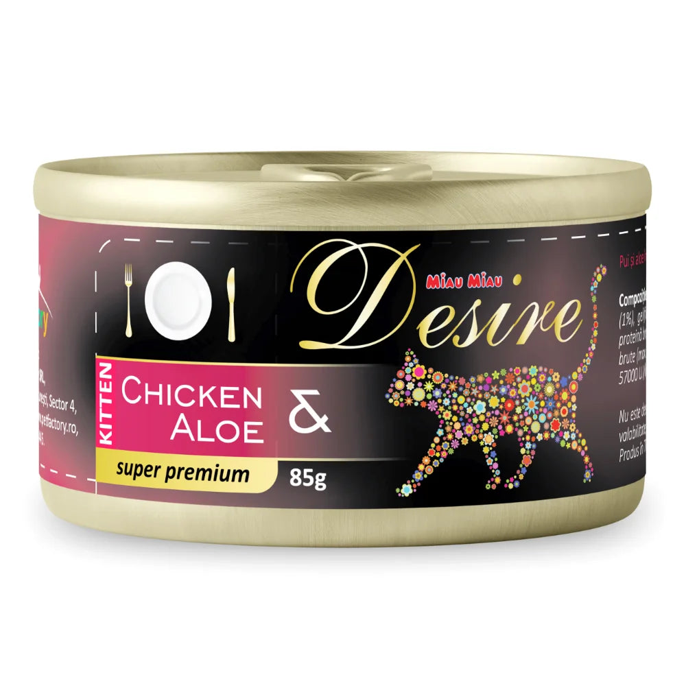 Hrana Umeda Pisici DESIRE Kitten Pui File si Aloe in Gelatina 85g