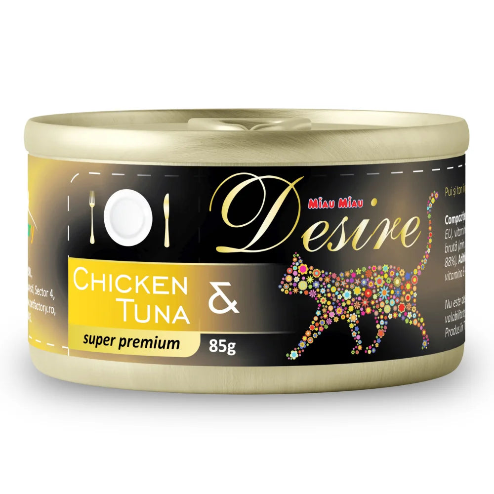 Hrana Umeda Pisici DESIRE Pui File si Ton in Gelatina 85g