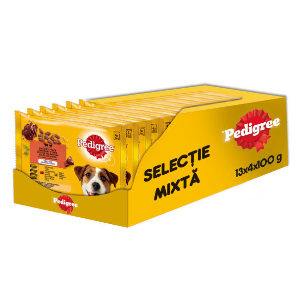 Pedigree hrana umeda pentru caini adulti, cu vita si pasare in aspic