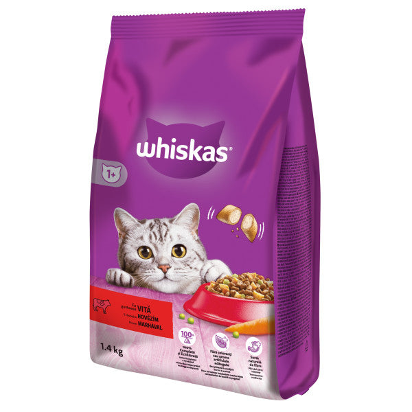 Whiskas hrana uscata cu vita pentru pisici adulte