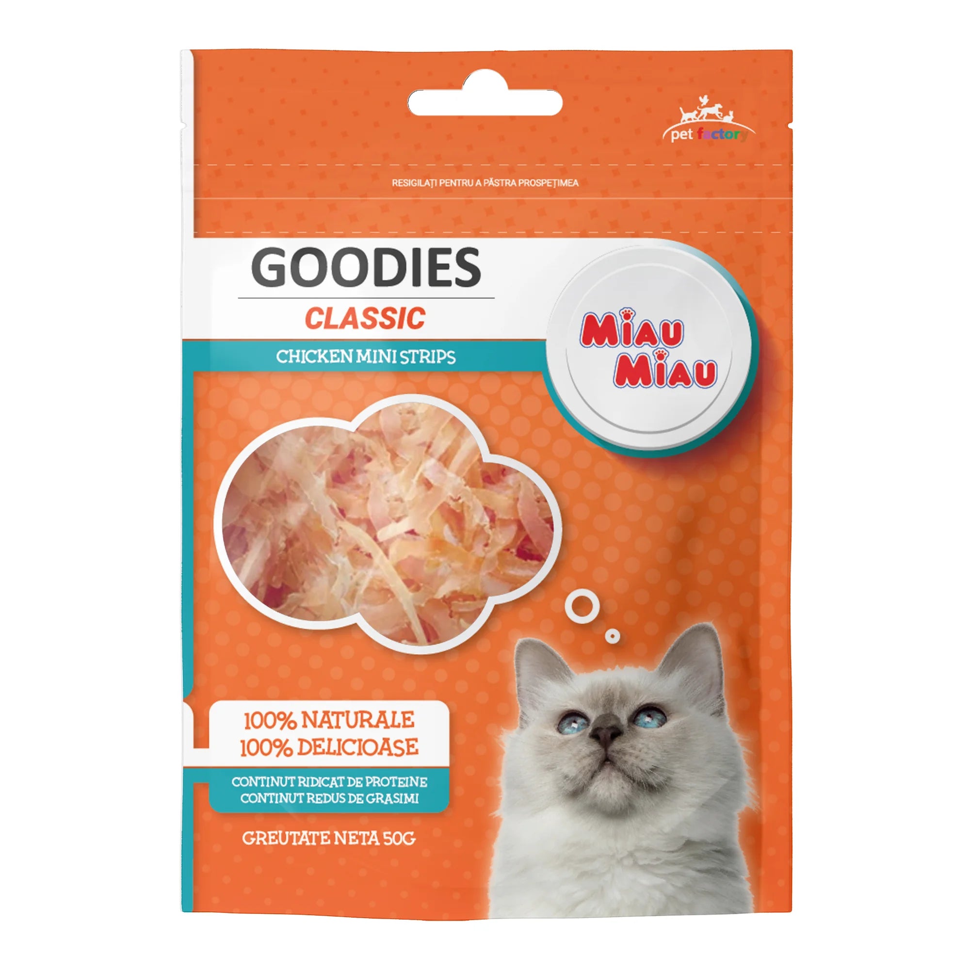 Recompense Pisici MIAU MIAU GOODIES Classic Chicken Mini Strip 50g