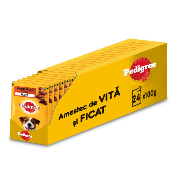 Pedigree hrana umeda pentru caini adulti, cu vita in aspic