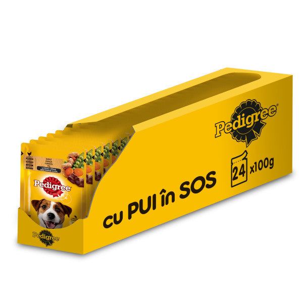 Pedigree hrana umeda pentru caini adulti, cu pui si legume in sos