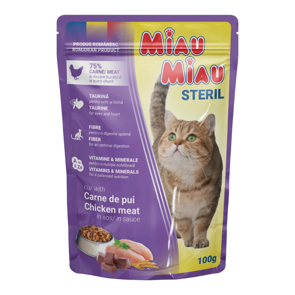 Hrana umeda pentru pisici Miau-Miau, Sterilised, plic 100g