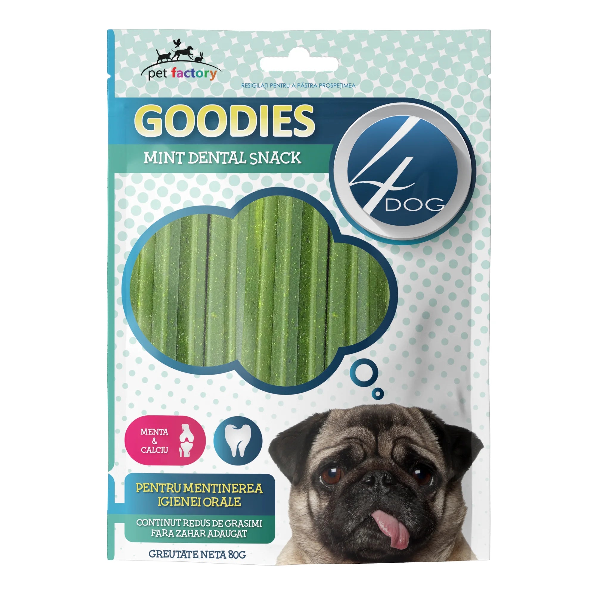 Recompense Caini 4DOG GOODIES Dental Sticks Menta si Calciu 80g