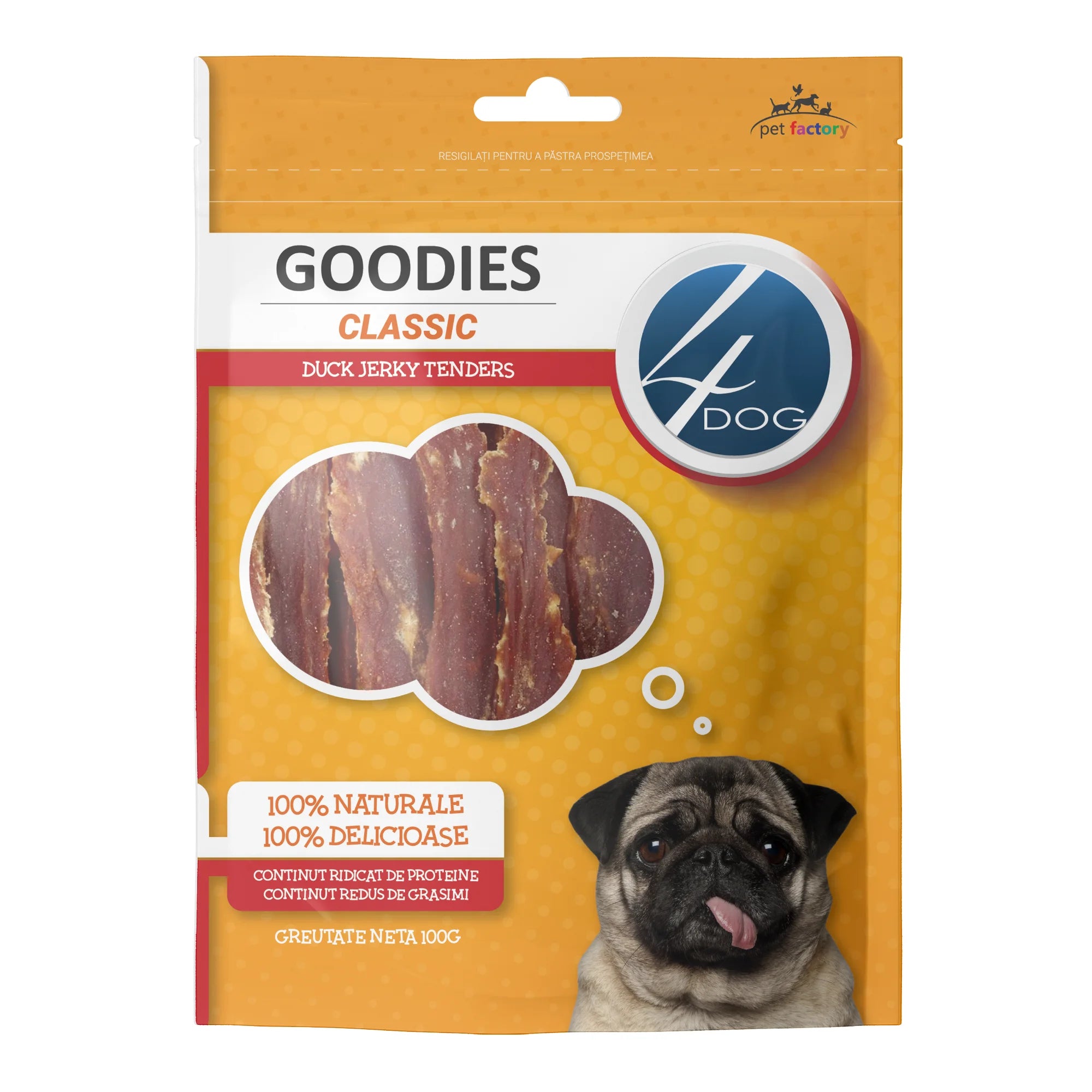 Recompense Caini 4DOG GOODIES Classic Duck Jerky Tenders 100g