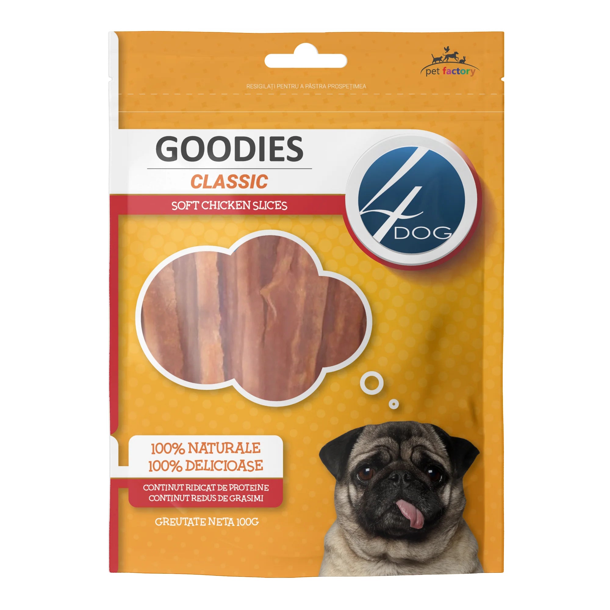 Recompense Caini 4DOG GOODIES Classic Soft Chicken Slices 100g