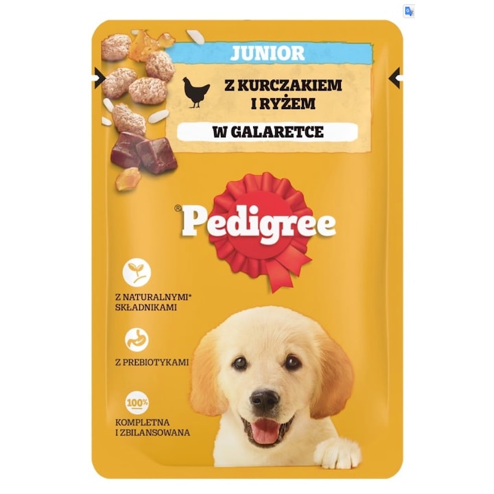 Pedigree hrana umeda pentru caini juniori, cu pui si orez in aspic
