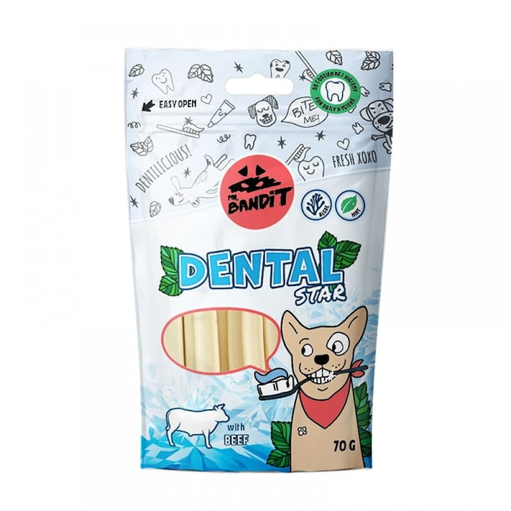 Recompense pentru caini Mr. Bandit DENTAL STARS, vita 70g