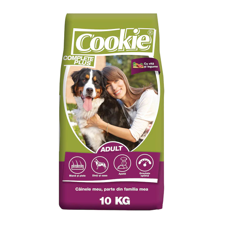 Hrana uscata pentru caini Cookie, Complete Plus Adult, Vita si Legume, 10kg