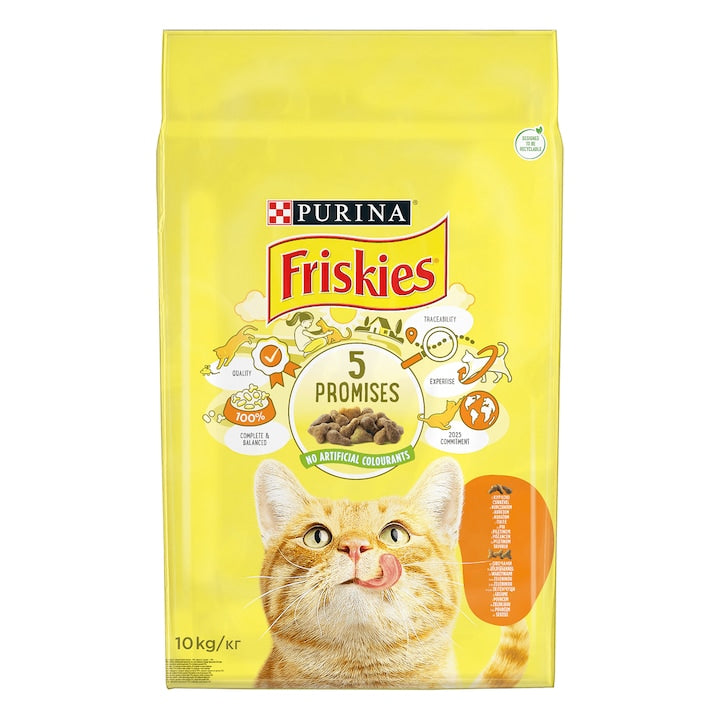 PURINA Friskies Adult, Pui cu Legume, hrană uscată pisici, 10kg