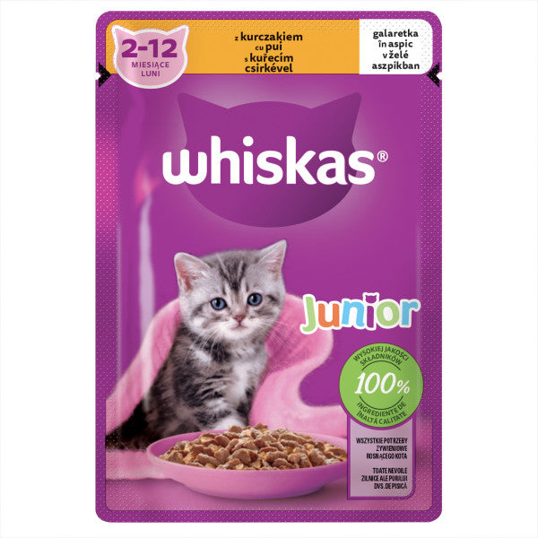 Whiskas Junior hrana umeda pentru pisici junioare, cu pui in aspic