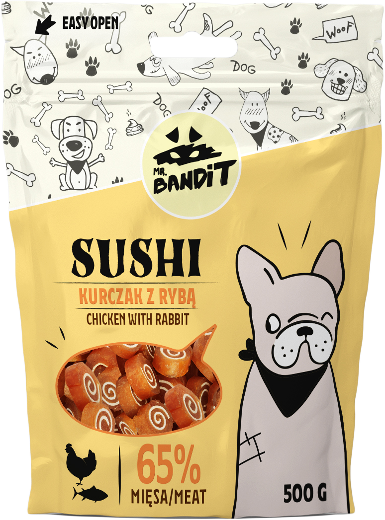 Recompense pentru caini Mr. Bandit SUSHI, pui si peste