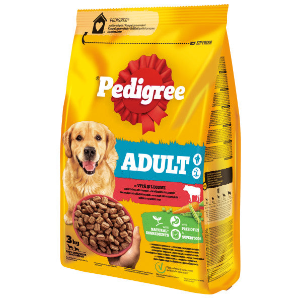 Pedigree hrana uscata cu vita si legume pentru caini adulti