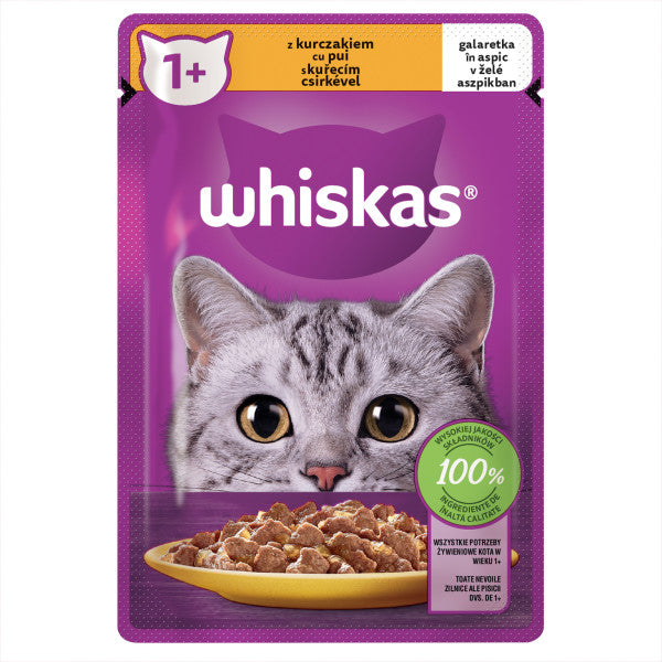 Whiskas hrana umeda pentru pisici adulte, cu pui in aspic