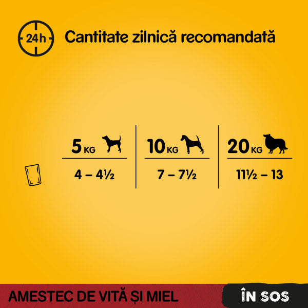 Pedigree hrana umeda pentru caini adulti, cu vita si miel in sos