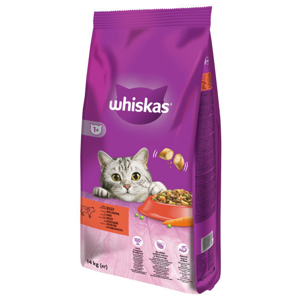 Whiskas hrana uscata cu vita pentru pisici adulte